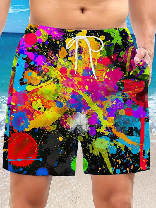 3D Print Men's Swimwear Beach Shorts Splashed Watercolor Pattern Trunks Short Pants Swimming Pants Running Sports Mens Shorts