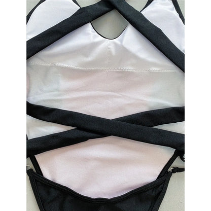 Splicing V Neck Cross Back Women Swimwear One Piece Swimsuit Female High Leg Cut Monokini Bather Bathing Suit Swim