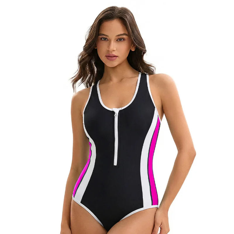 One Piece Swimsuit Women Sleeveless Swimwear Front Zipper Rash Guard UPF 50+ Diving Suit High Elasticity Beachwear Bathing Suit