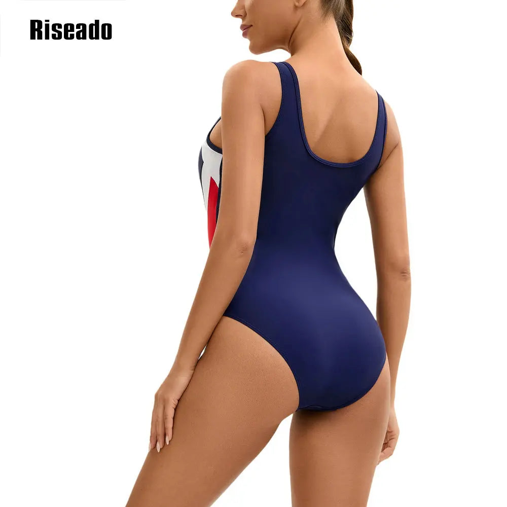 Women's Color Block One Piece Swimsuits U Back Athletic Training Swimwear Bathing Suits