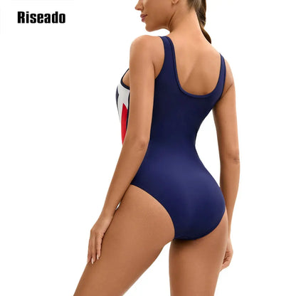Women's Color Block One Piece Swimsuits U Back Athletic Training Swimwear Bathing Suits