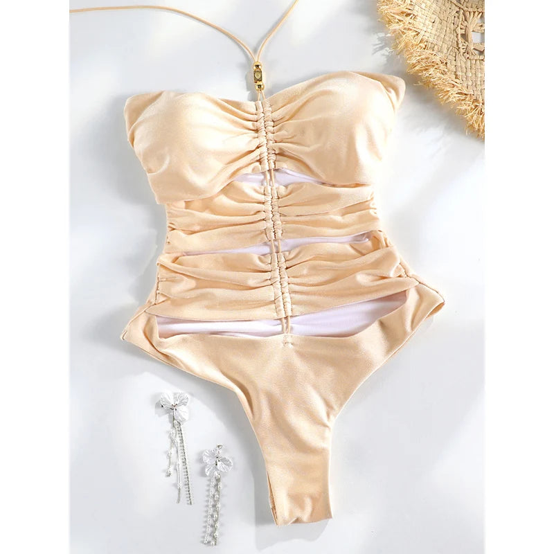 Rinabe Hollow Out One Piece Set Black Swimsuit Women Swimwear Bodysuit Female Summer Beachwear Bathers