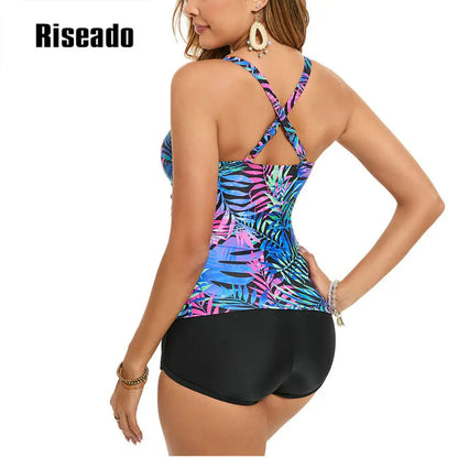 Women Tankini Swimsuits V Neck Ruched Tankini Top Cross Back Two Piece Bathing Suit Tummy Control
