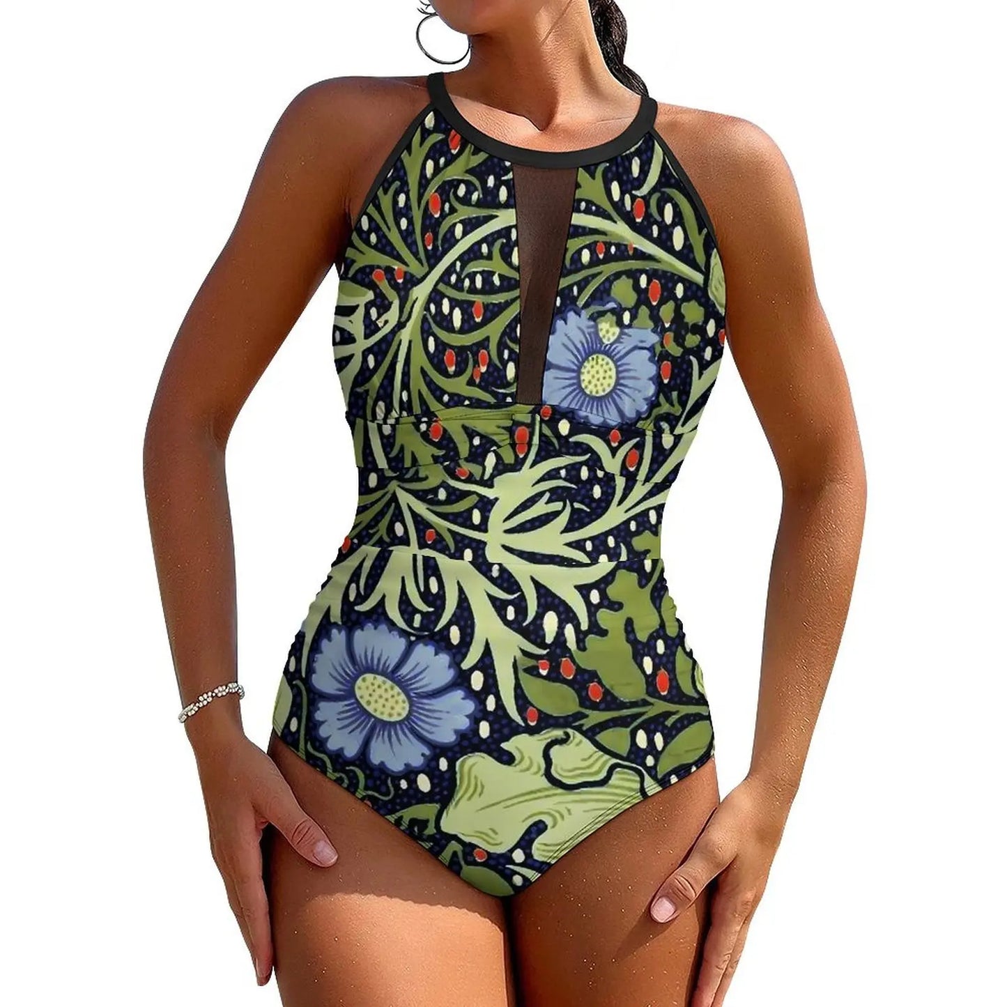 Floral Swimsuit Flower Power Style Swimwear One Piece Design Swimsuits Cut Out Bathing Suits Women Push Up Beach Outfits