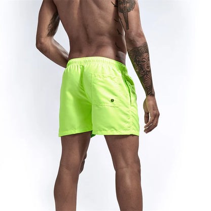 Mens Swim Trunks with Mesh Lining Side Pockets Solid Beach Shorts Quick Dry Lightweight Drawstring Board Shorts Summer Swimwear