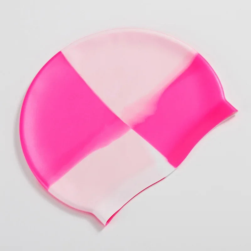 Color Block Silicone Adult Waterproof Swimming Cap Dry Hair Swim Cap for Men Women Protect Ear Swim Hat Swimming Accessories