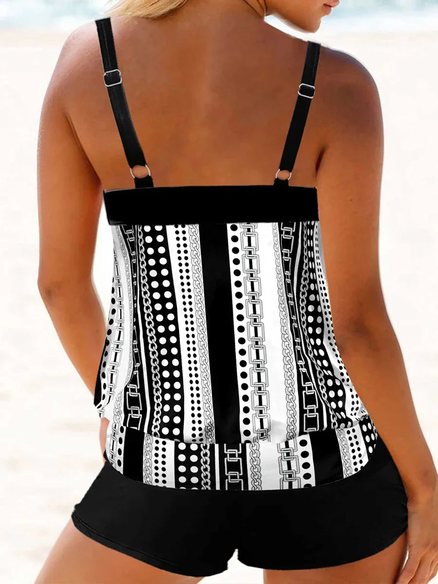 2 Piece Stripe Tankini Set Printed Swimsuit Women Swimwear Female High Waist Bathing Swimming Suit Padded Beachwear