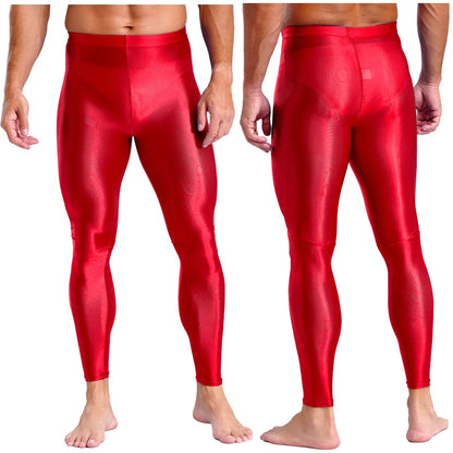 Mens Breathable Pure Color Oil Sports Pants Shiny Metallic Stretchy Casual Leggings Gym Running Workout Fitness Pants Trousers