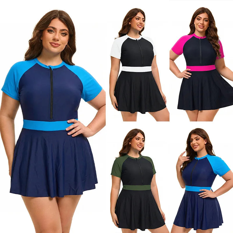 Womens Plus Size Two Piece Swimsuits Tummy Control Swimdress Slimming Push Up Full Coverage Beachwear XL-5XL Swimwear