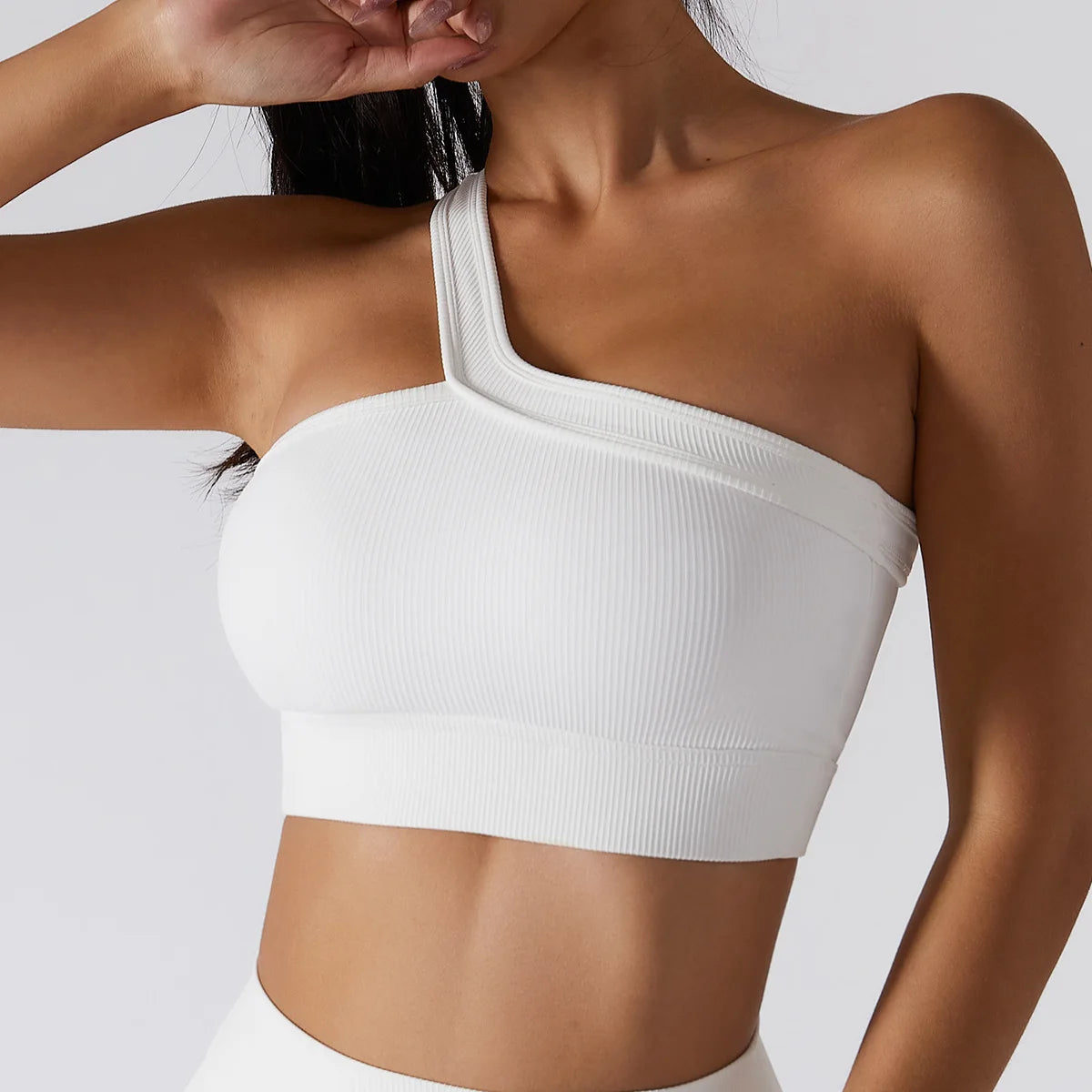 SOISOU Women's Ribbed One-Shoulder Gym Crop Top