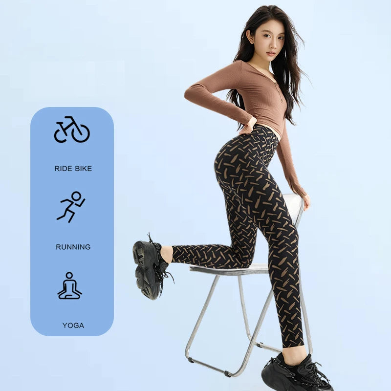 BIVIGAOS Spring Autumn Starry Sky Printed Sharkskin Leggings Women High Waist Elastic Tight Fitting Running Yoga Fitness Legging
