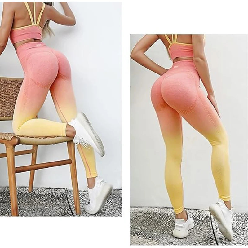Gym Fitness Yoga Legging Fitness Tights Gradient High Waist Sports Legging Tummy Control Scrunch Booty Lifting Legging