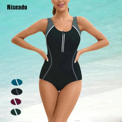 Women's One Piece Korean Swimsuit Sleeveless Conservative Bathing Suit Color Block Monokini for Girls