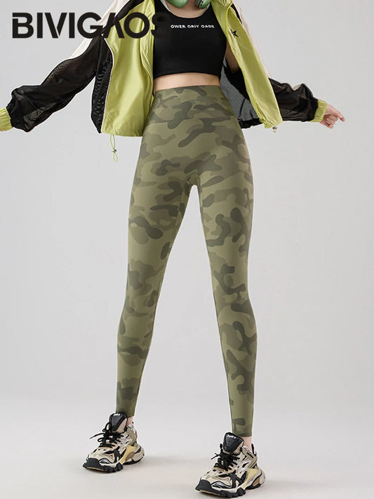 BIVIGAOS Spring Summer Seamless Camouflage Sharkskin Leggings Women Fashion High Waist Casual Sports Tights Fitness Leggings