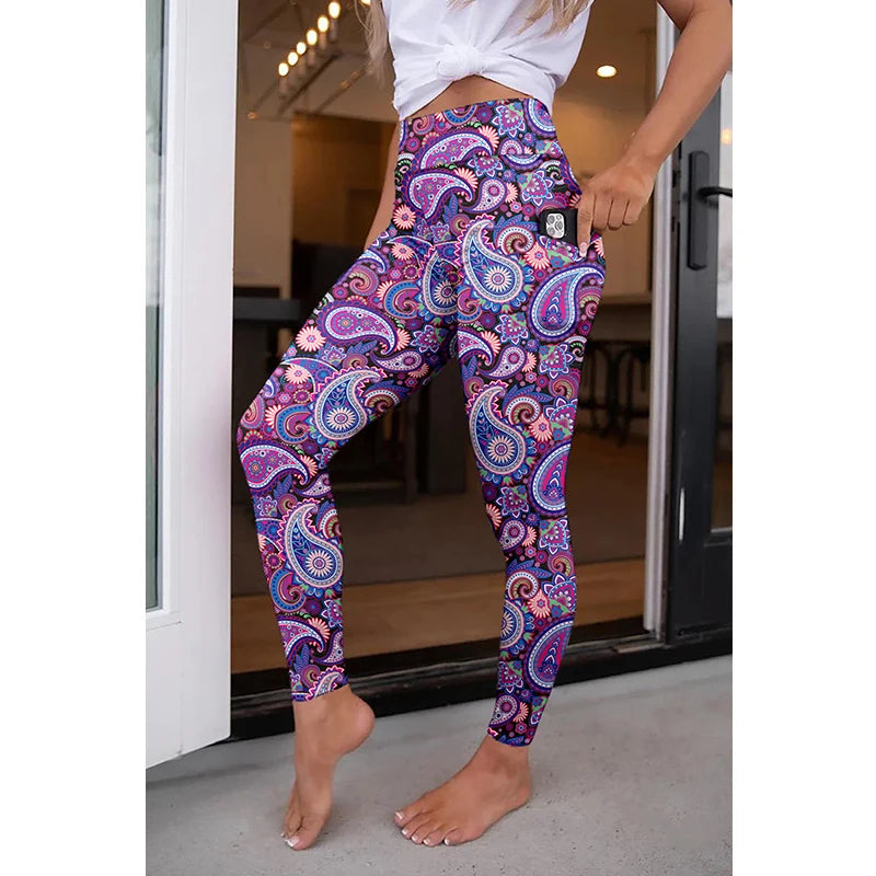 High Quality Women Elastic Pocket Pants Fashion High Waist 3D Printing Stretch Fitness Girls Leggings
