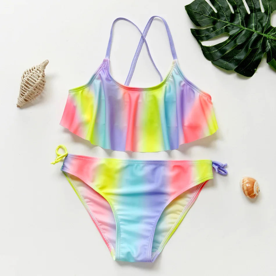 Summer Kids Girls Swimsuits Vacation Beach Tops Shorts Toddler Bikinis Sets Fashion Children Surfing Swim Suit