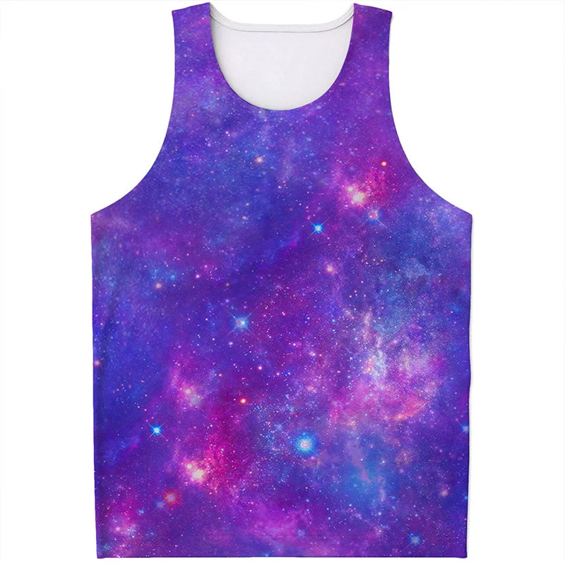 Colorful Fiery Nebula Universe Graphic Tank Tops Men Sleeveless Beach Vest Summer Street 3D Printed Galaxy Space Tee Shirt Tops