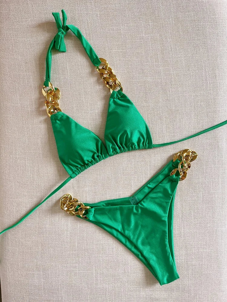 String Bikini Triangle Bathing Suit for Women Brazilian Bikini Set 2-piece Halter Swimwear Push Up Swimsuit