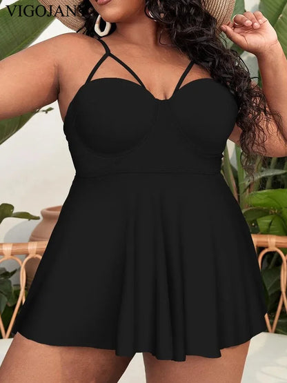 Strapped 2 Piece Plus Size Tankini Women Push UP Hollow Swimsuit High Waist Summer Beach Bathing Suit