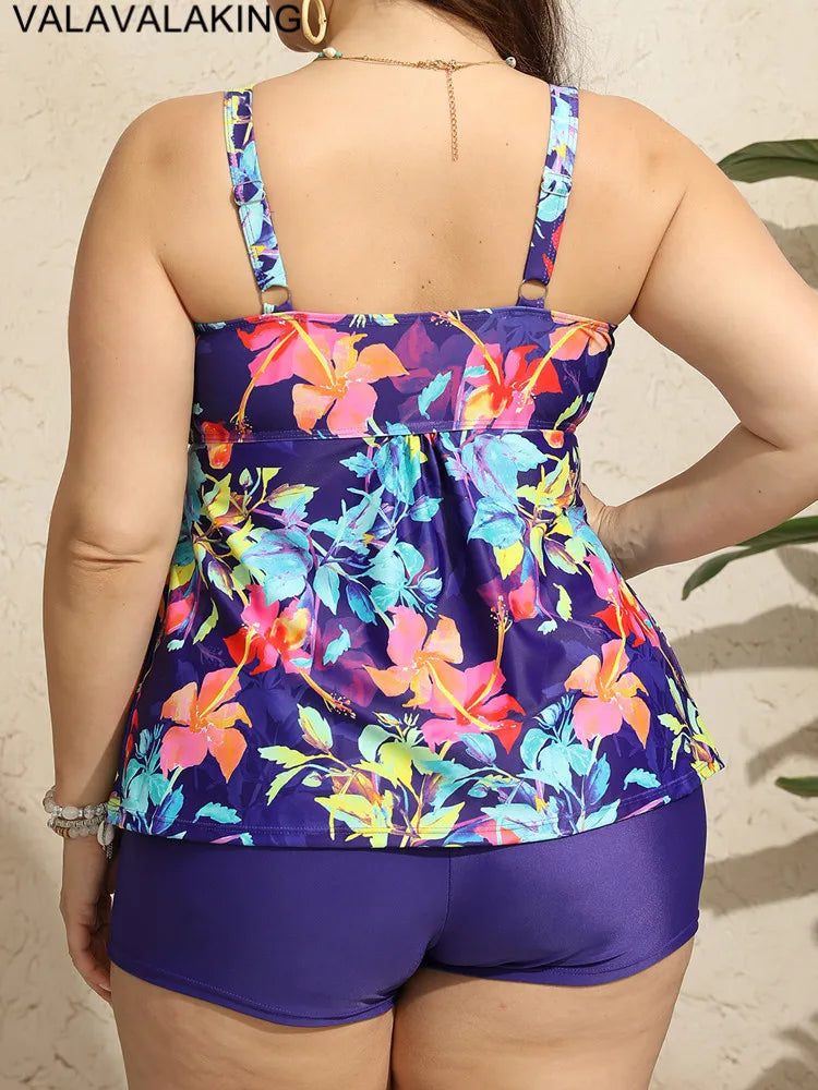 2 Piece Plus Size Tankini Set Women Strapped Large High Waist Big Swimsuit Brazilian Curvy Bathing Suit