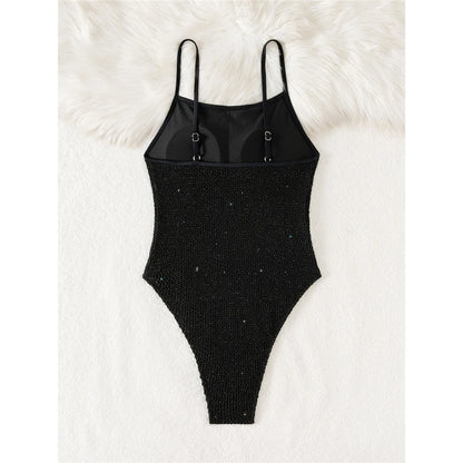 Wrinkled Crinkled Glitter Sparkling One Piece Swimsuit Women Swimwear Female High Cut Padded Bather Bathing Suit Swim