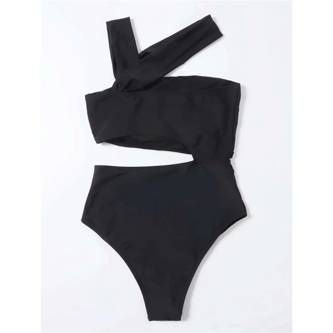 S - XL 13 Colors Asymmetric Cut Out One Piece Swimsuit Women Swimwear Female One Shoulder Padded Bather Bathing Suit Swim