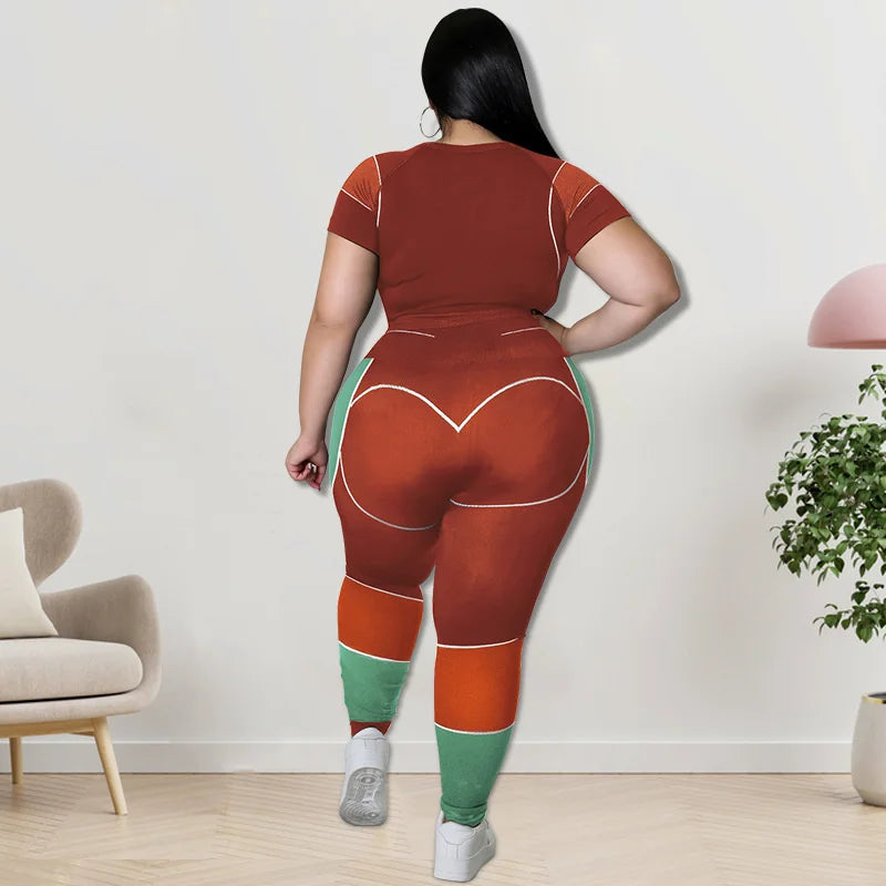 Plus Size Sets Women's Clothes Tracksuit Short Top and Pant Two Piece Sets Gym Joggers Sports Outfits High Elastic Yoga Set