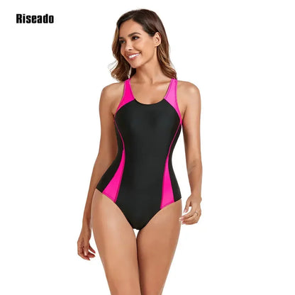Riseado Athletic One Piece Swimsuit Women Patchwork Swimwear Female Athletic Swimming Suit Competitive Swimwear