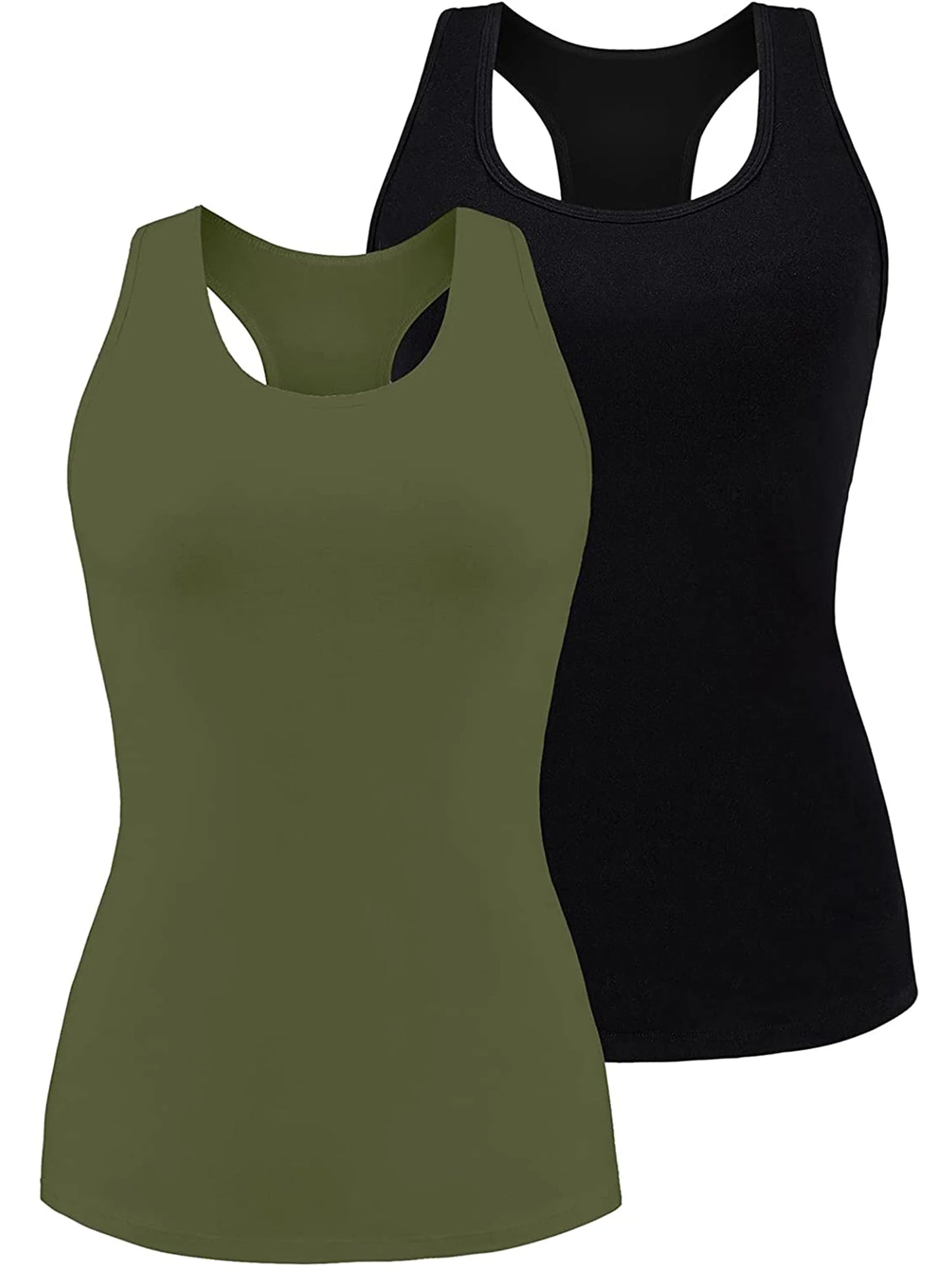 Attraco Women's Camisole 2PCS Cotton Solid with Build-in Shelf Bra Tank Tops U-Neck Soft Breathable Basic Sleepwear