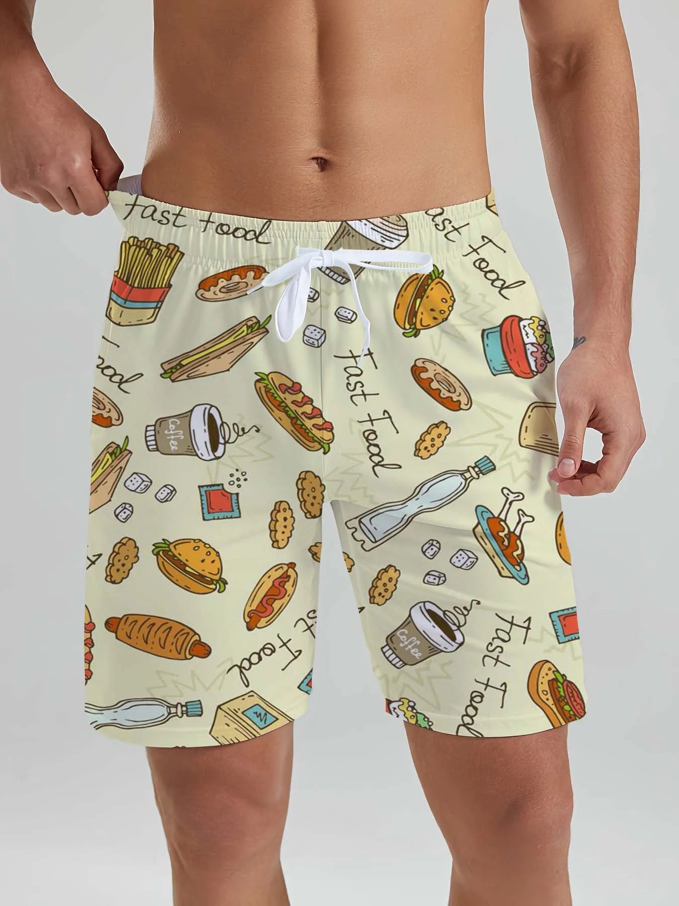 Fashion Fast Food Beach Shorts Men Cool Hawaiian Vacation Swim Trunks 3D Printing Snack Short Pants Summer Surf Board Shorts