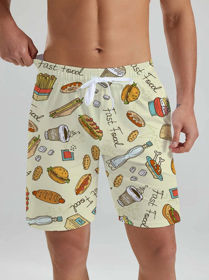 Fashion Fast Food Beach Shorts Men Cool Hawaiian Vacation Swim Trunks 3D Printing Snack Short Pants Summer Surf Board Shorts