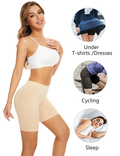 Pack Of 4 Women's Cotton Boxer Shorts Underwear High Waisted Briefs Anti Chafing Biker Shorts(Regular & Plus Size) for Work Sports