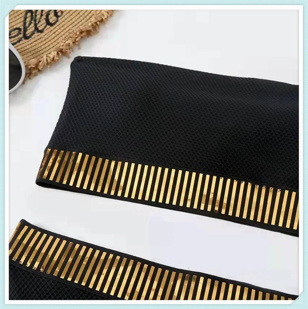 Bandeau High Waist Bikini Women Triangle Swimsuit Stitch Detail Swimwear Padded Bathing Suit Female Solid Beachwear