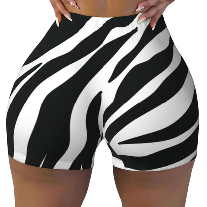 Wild Animal Designs Yoga Shorts Women Black And White Zebra Skin Stripes