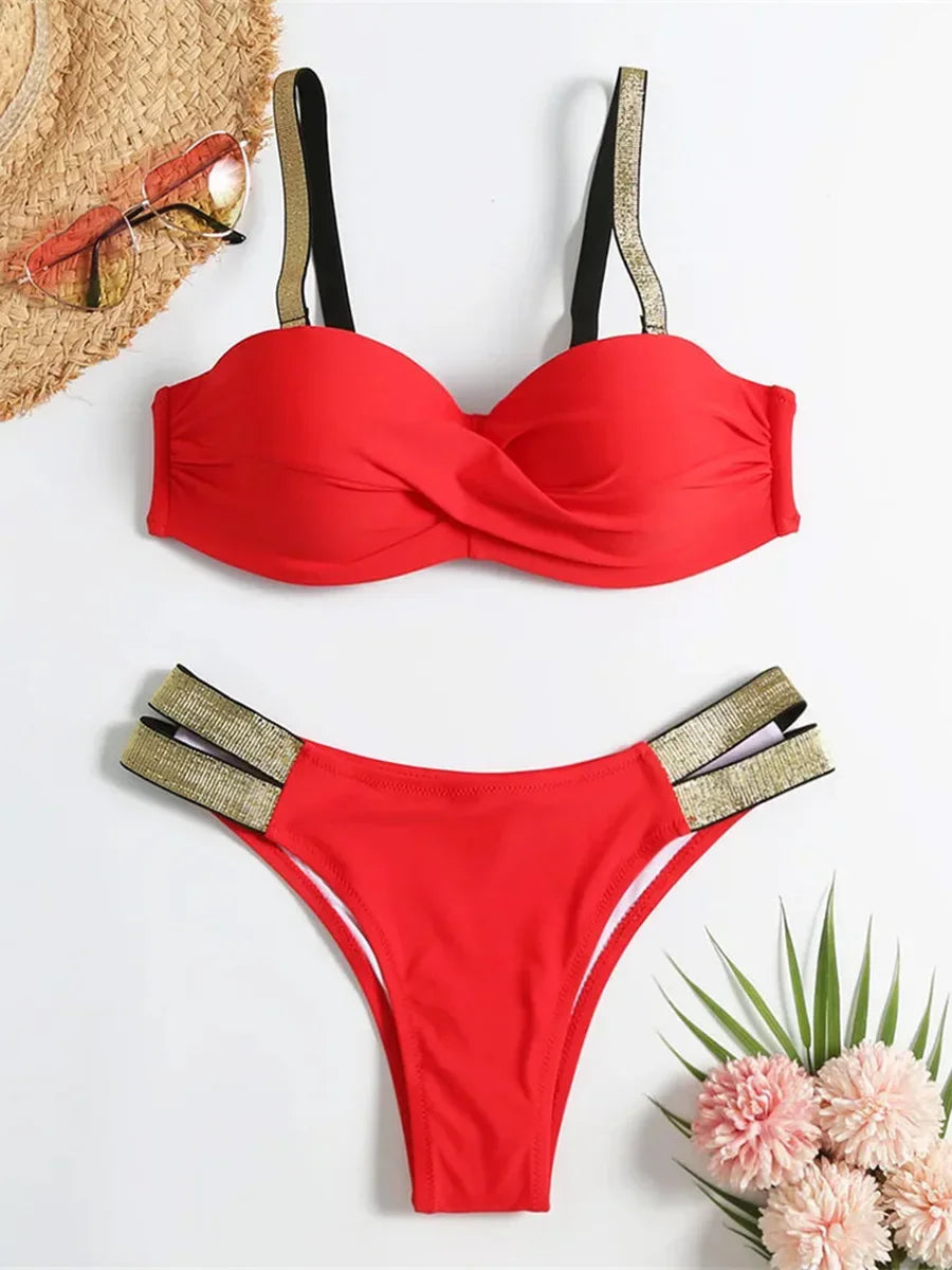 Underwired Push Up Bikini Women Swimsuit Female Swimwear Two-pieces Bikini set With Bra Cup Bather Bathing Suit Swim Beachwear