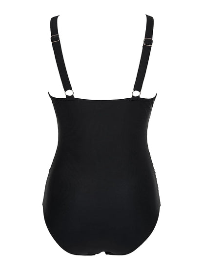 Mesh Panel Swimsuit One Piece High Cut Swimwear Women Solid Bathers Bathing Suit Female Backless Swimming Beachwear