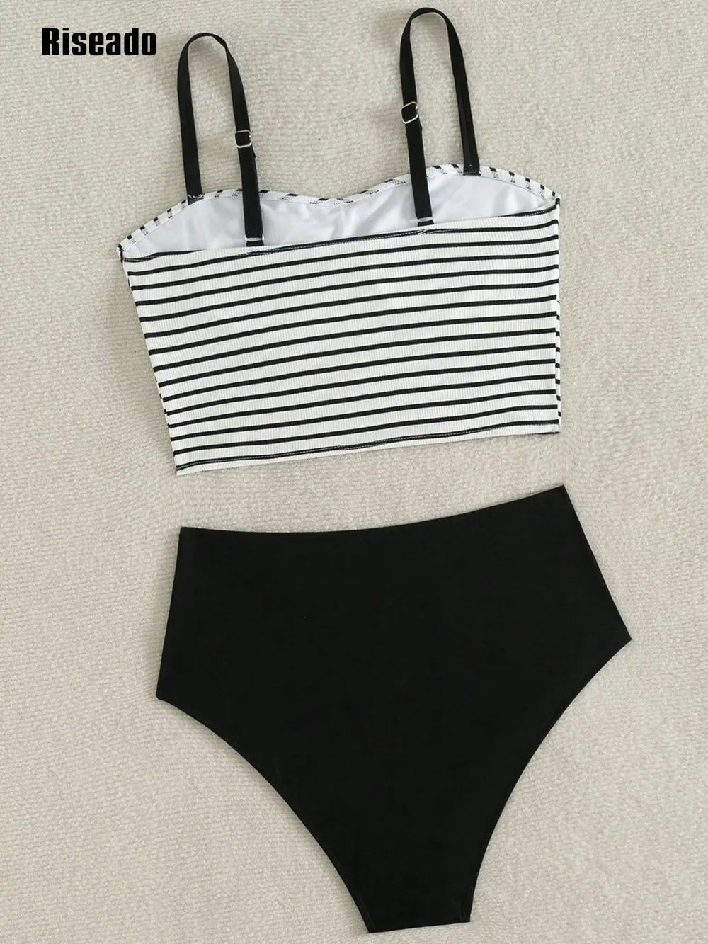 Women's High Waist Bikini Set Striped Two-Piece Swimwear with Fashion Crop Top Summer Beach Swimsuits