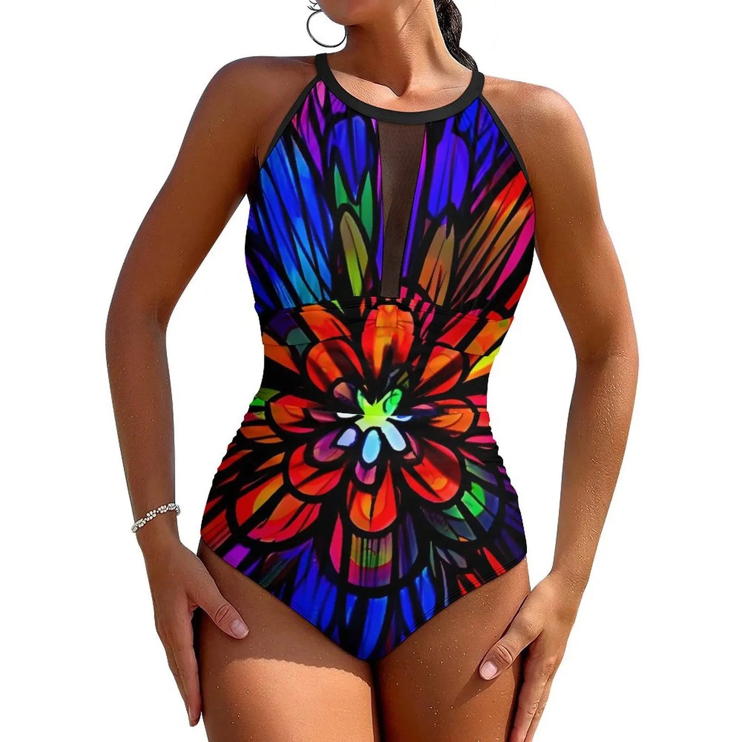 Floral Swimsuit Flower Power Style Swimwear One Piece Design Swimsuits Cut Out Bathing Suits Women Push Up Beach Outfits