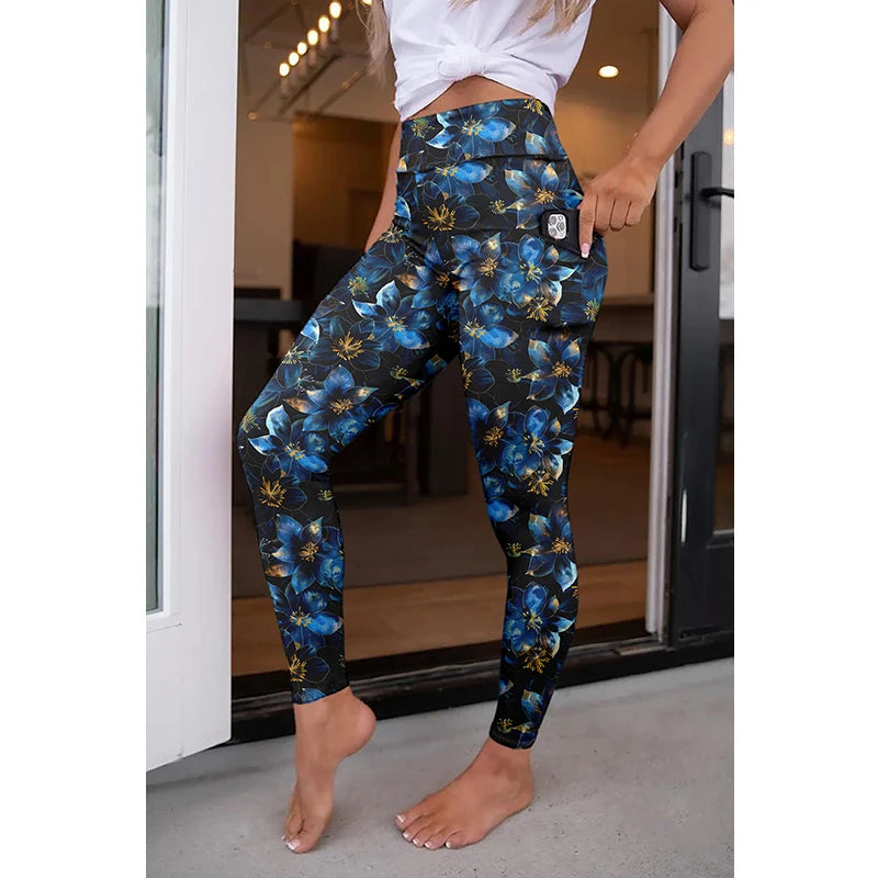 High Quality Women Elastic Pocket Pants Fashion High Waist 3D Printing Stretch Fitness Girls Leggings