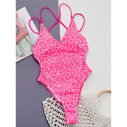 S - XL Leopard Printed V Neck Women Swimwear One Piece Swimsuit Female Backless High Leg Cut Bather Bathing Suit Swim