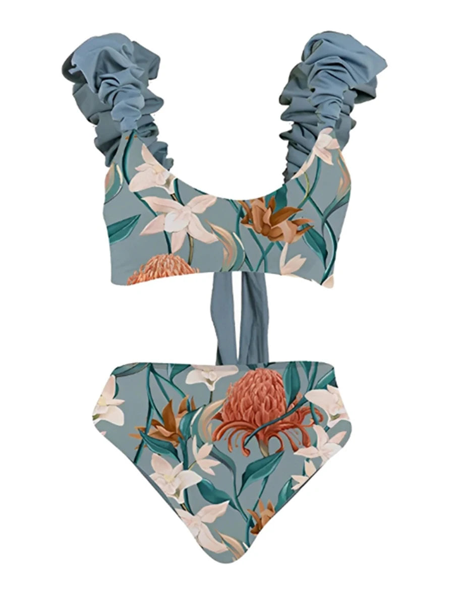 Floral Print High Waist Bikini Women Swimsuit Female Padded Swimwear Bathers Bathing Swimming Swim Suit Summer Beachwear
