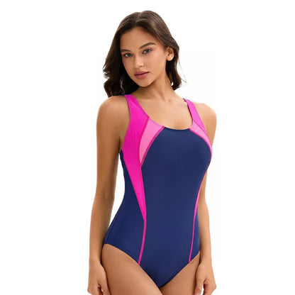 Multi Colors Block Women's One Piece Athletic Swimsuits  Sport Bathing Suit Racerback Swimwear for Ladies Bathers Pool Training