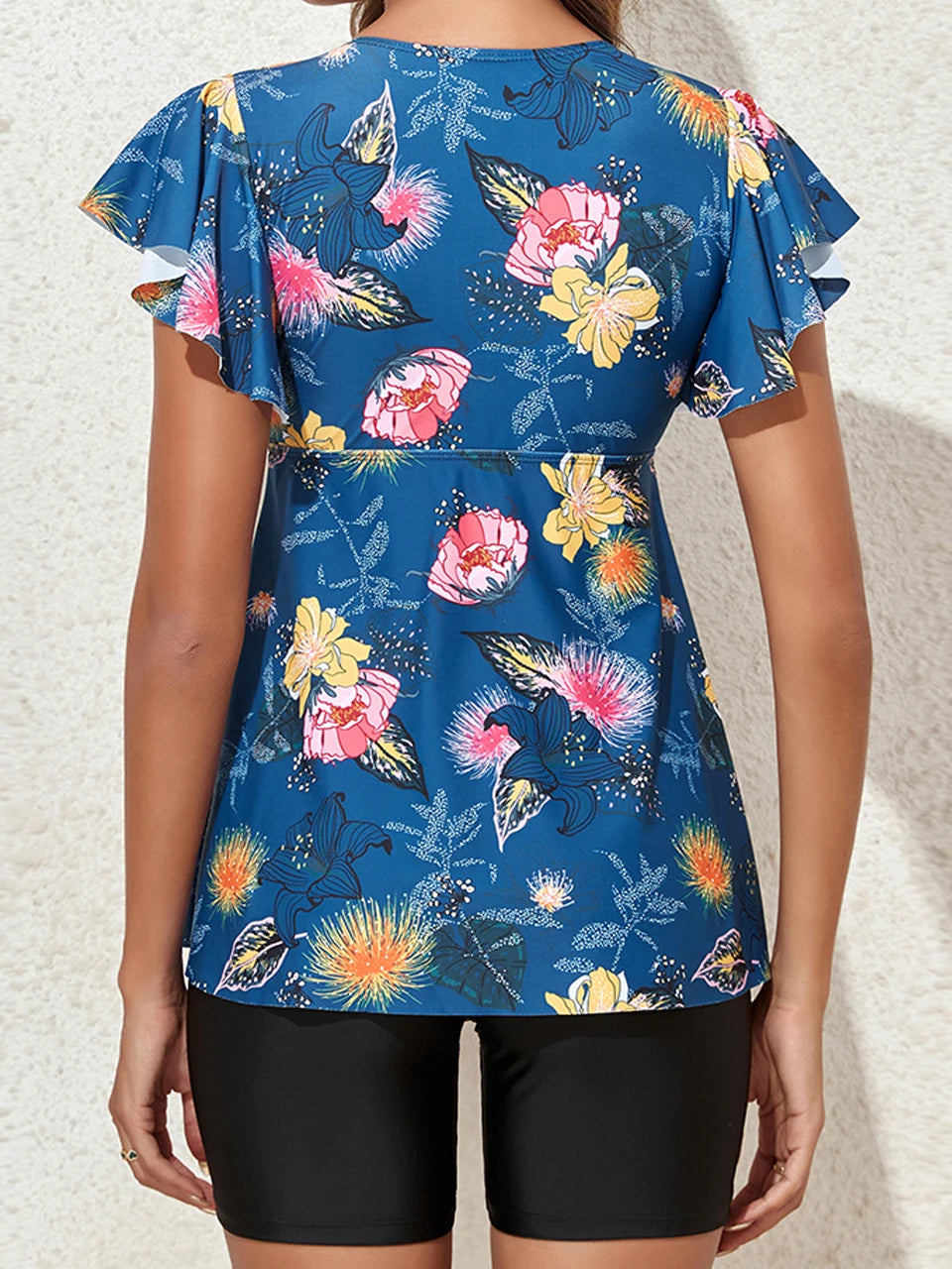 Front Drawstring Swimsuit Women V Neck Two Piece Printed Tankini Set Summer Beachwear Swimwear Female Bathing Swimming Suit