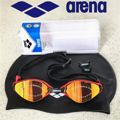 ARENA professional waterproof and anti fog high-definition adult swimming goggles silicone swim cap