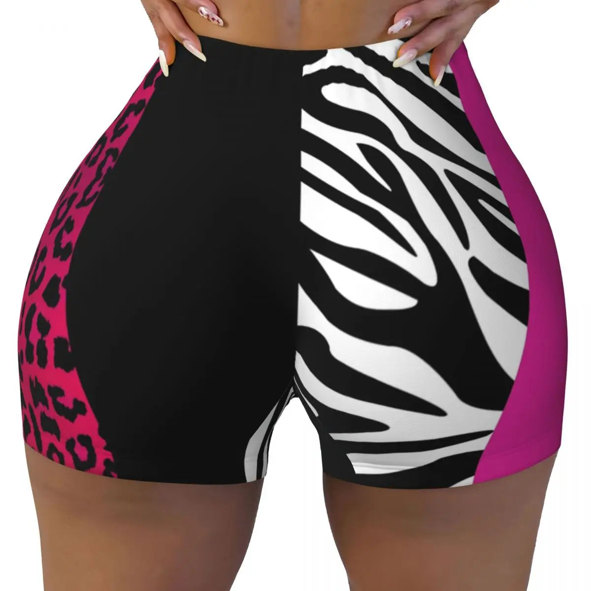 Custom Leopard Fur Skin Texture Hot Pink Volleyball Biker Gym Shorts for Women Athletic Workout Yoga Shorts