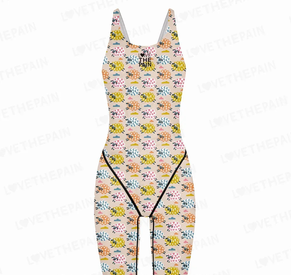 Girl Training Racing Swimwear Girl One Piece Competitive Swimsuits Summer Pool Professional Competition Knee Length Bodysuits