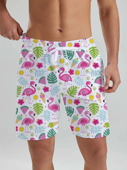 Hawaiian flamingo Vacation Beach Shorts For Men Summer Casual Street Short Pants 3D Printed  Board Shorts Swimsuit Swim Trunks