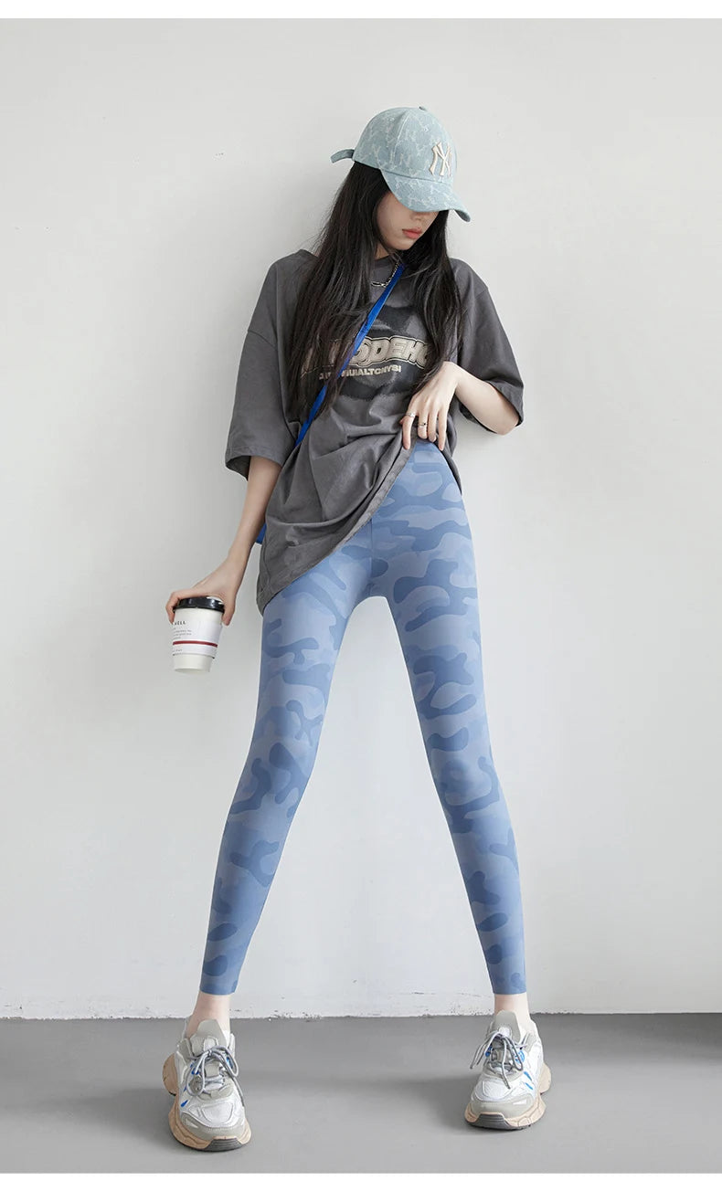 Spring Summer High Waist Colours Camouflage Shark Leggings Women Slim Sport Leisure Leggings Yoga Fitness Leggings