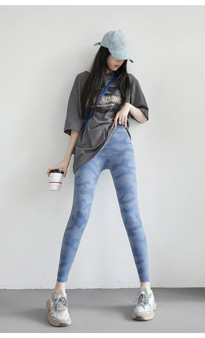 Spring Summer High Waist Colours Camouflage Shark Leggings Women Slim Sport Leisure Leggings Yoga Fitness Leggings