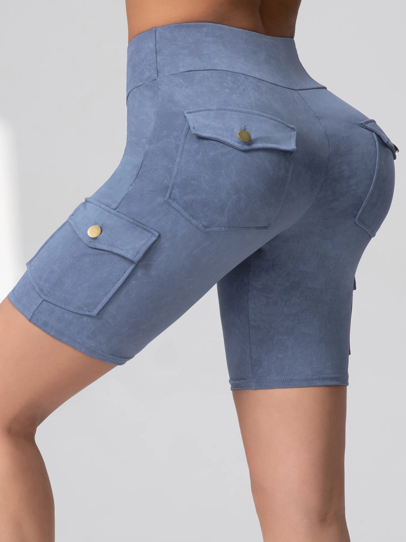 Women Washed Print Work Pocket Yoga Shorts Butt Lifting Workout  Tights Sport Push Up 5-Port Pants Elastic Slim Sportswear